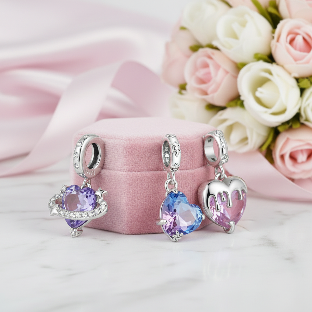 Saturn & Melting Heart Charm-Black Diamonds New York