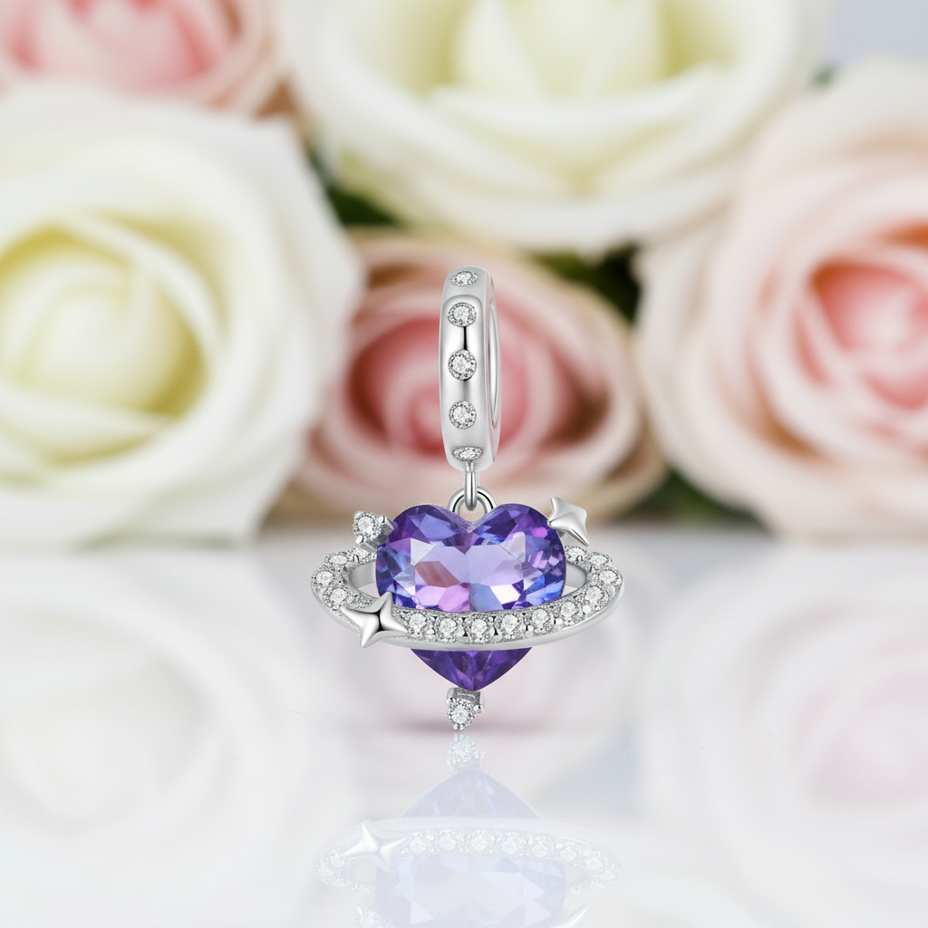 Saturn & Melting Heart Charm-Black Diamonds New York