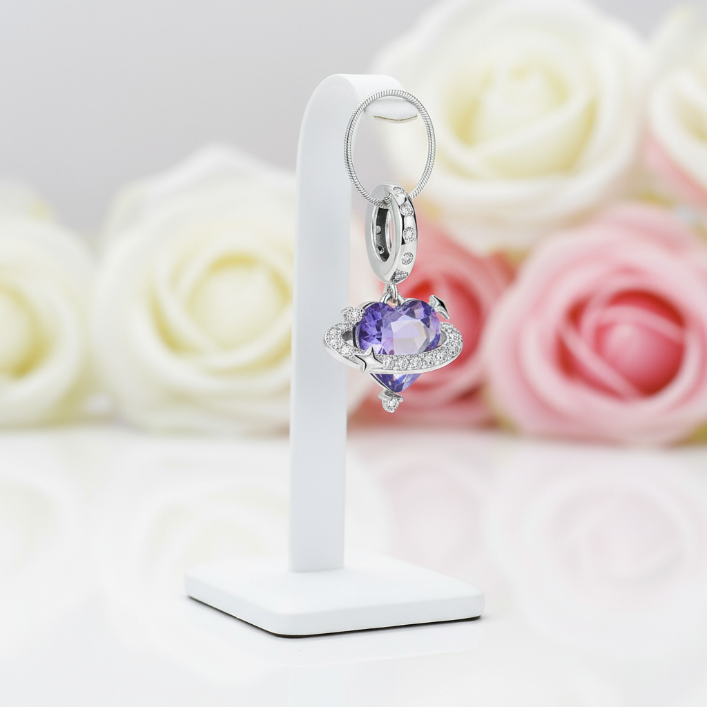 Saturn & Melting Heart Charm-Black Diamonds New York