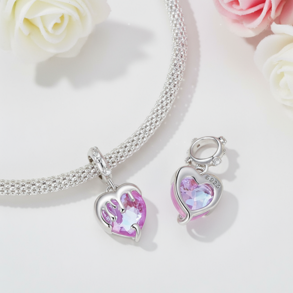 Saturn & Melting Heart Charm-Black Diamonds New York