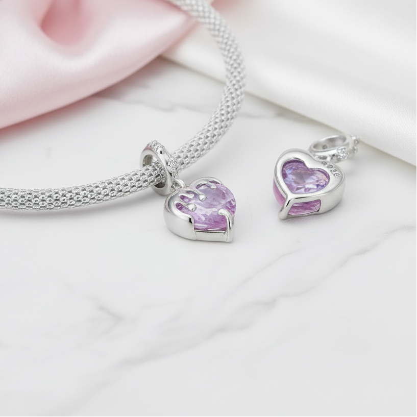 Saturn & Melting Heart Charm-Black Diamonds New York