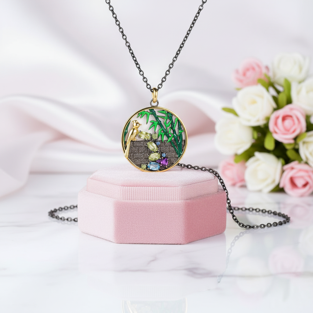 Secret Garden Enamel Necklace-Black Diamonds New York