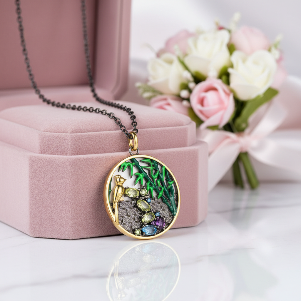 Secret Garden Enamel Necklace-Black Diamonds New York