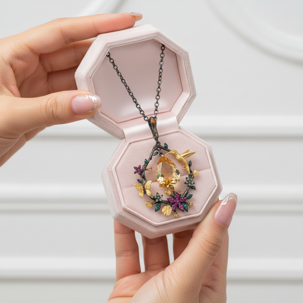 Secret Garden Gemstone Dangle Pendant Necklace-Black Diamonds New York