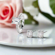 3ct Emerald Cut Moissanite Engagement Ring and Earrings Set-Black Diamonds New York