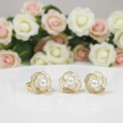 Shell Flower Natural Freshwater Pearl Jewelry Set-Black Diamonds New York