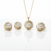 Shell Flower Freshwater Pearl Jewelry Set-Black Diamonds New York
