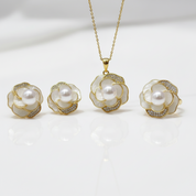 Shell Flower Freshwater Pearl Jewelry Set-Black Diamonds New York