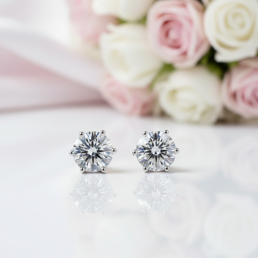 Shiny Diamond Option Classic Six Prong Earrings-Black Diamonds New York