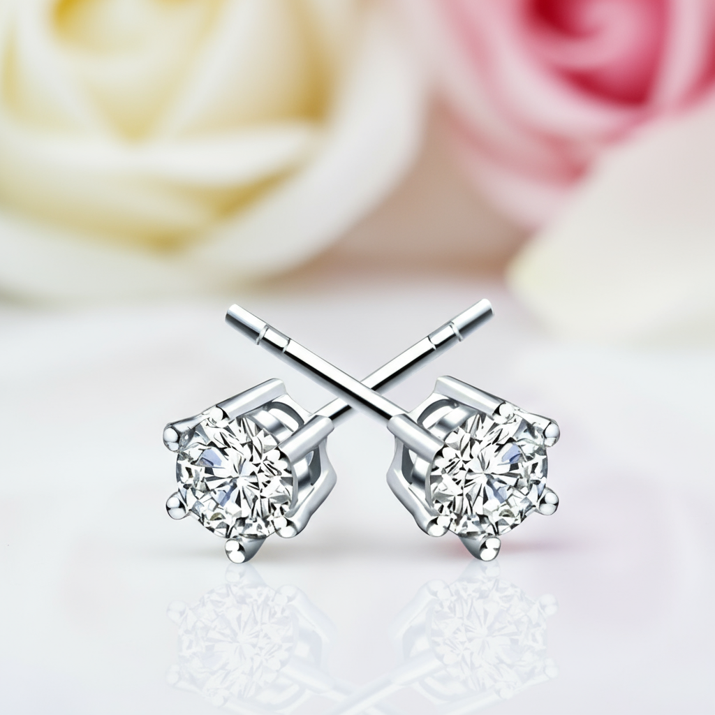 Shiny Diamond Classic Six Prong Earrings-Black Diamonds New York