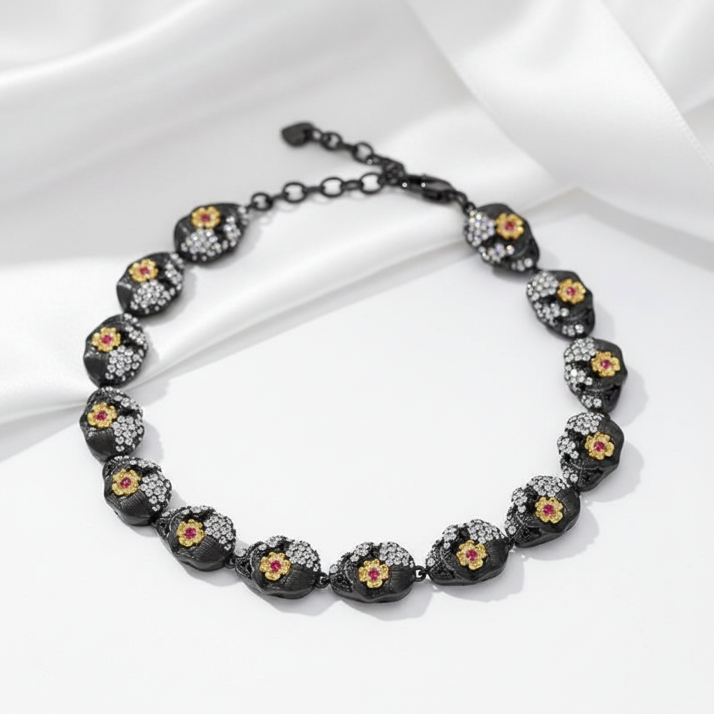 Shiny Gothic Skull Bracelet-Black Diamonds New York