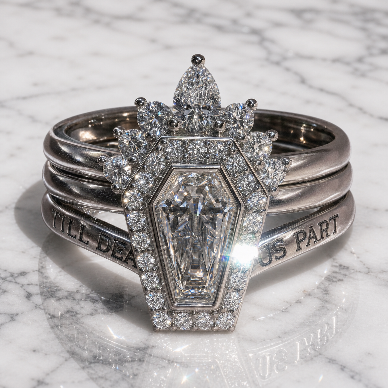 Until Death Ring Coffin Shape Diamond Wedding Rings-Black Diamonds New York