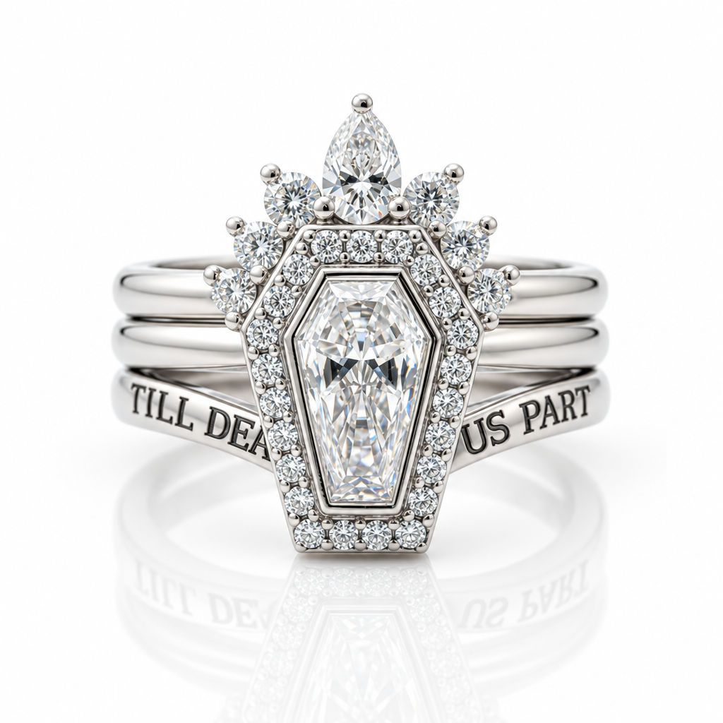 Until Death Ring Coffin Shape Diamond Wedding Rings-Black Diamonds New York