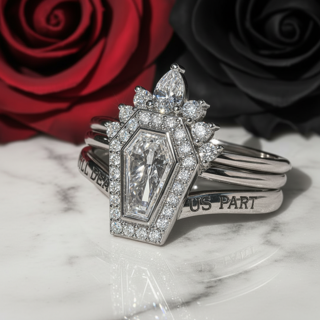 Until Death Ring Coffin Shape Diamond Wedding Rings-Black Diamonds New York
