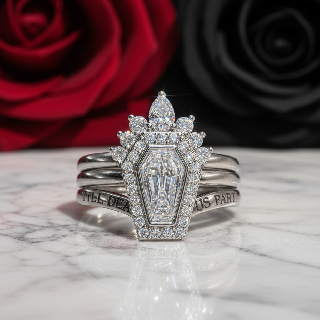 Until Death Ring Coffin Shape Diamond Wedding Rings-Black Diamonds New York