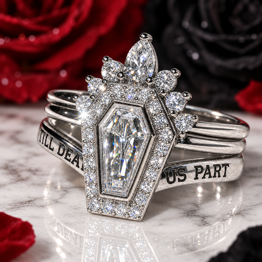 Until Death Ring Coffin Shape Diamond Wedding Rings-Black Diamonds New York