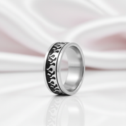 Silver & Black Gothic Flame Stainless Steel Ring-Black Diamonds New York