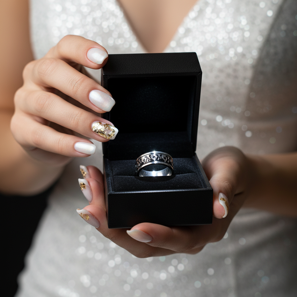 Silver & Black Gothic Flame Stainless Steel Ring-Black Diamonds New York