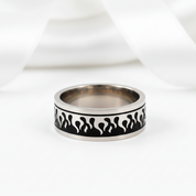 Silver & Black Gothic Flame Stainless Steel Ring-Black Diamonds New York