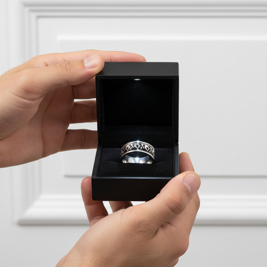 Silver & Black Gothic Flame Stainless Steel Ring-Black Diamonds New York