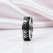 Silver & Black Gothic Flame Stainless Steel Ring-Black Diamonds New York