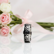 Silver & Black Gothic Flame Stainless Steel Ring-Black Diamonds New York