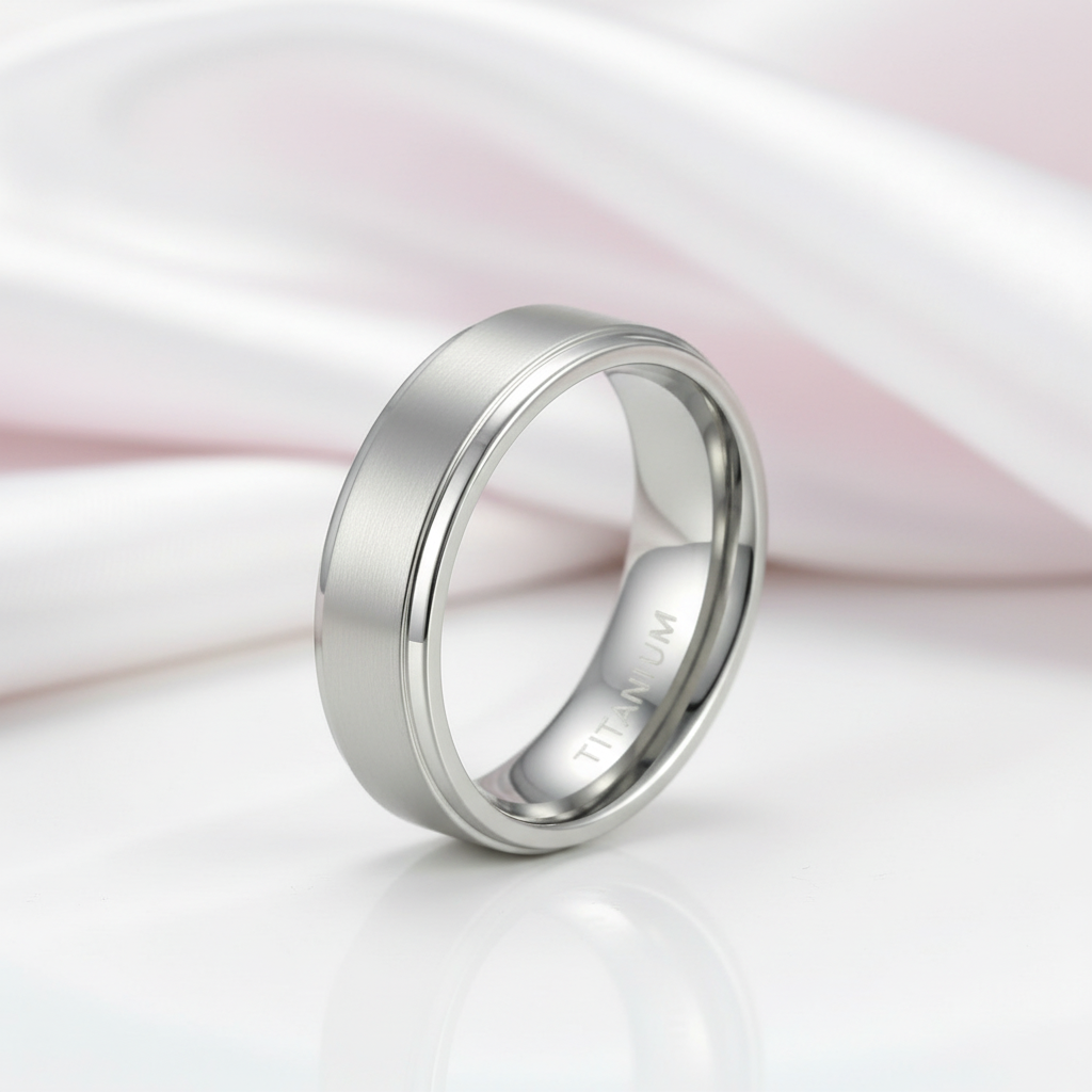 Silver Brushed Men's Titanium Wedding Band-Black Diamonds New York