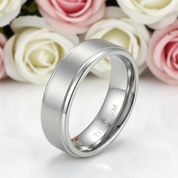 Silver Brushed Men's Titanium Wedding Band-Black Diamonds New York