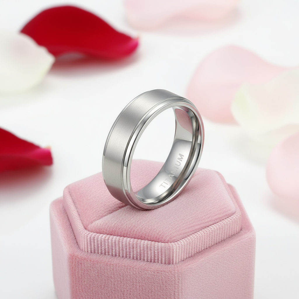 Silver Brushed Men's Titanium Wedding Band-Black Diamonds New York