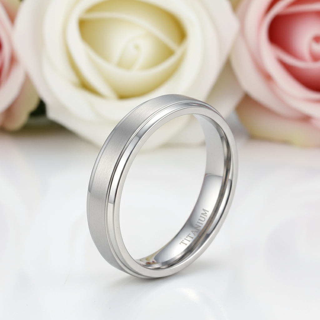 Silver Brushed Men's Titanium Wedding Band-Black Diamonds New York