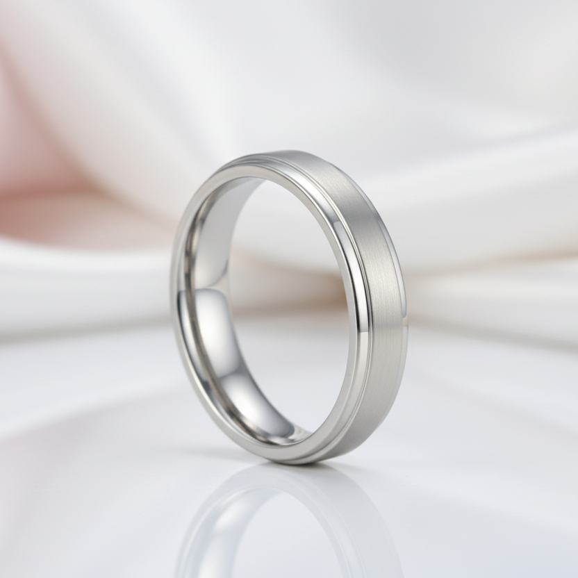 Silver Brushed Men's Titanium Wedding Band-Black Diamonds New York