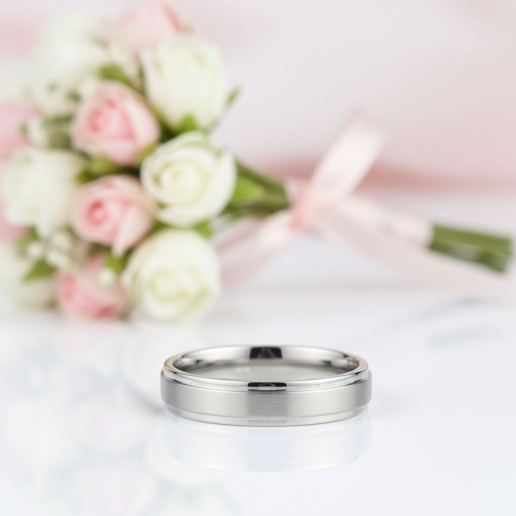 Silver Brushed Men's Titanium Wedding Band-Black Diamonds New York