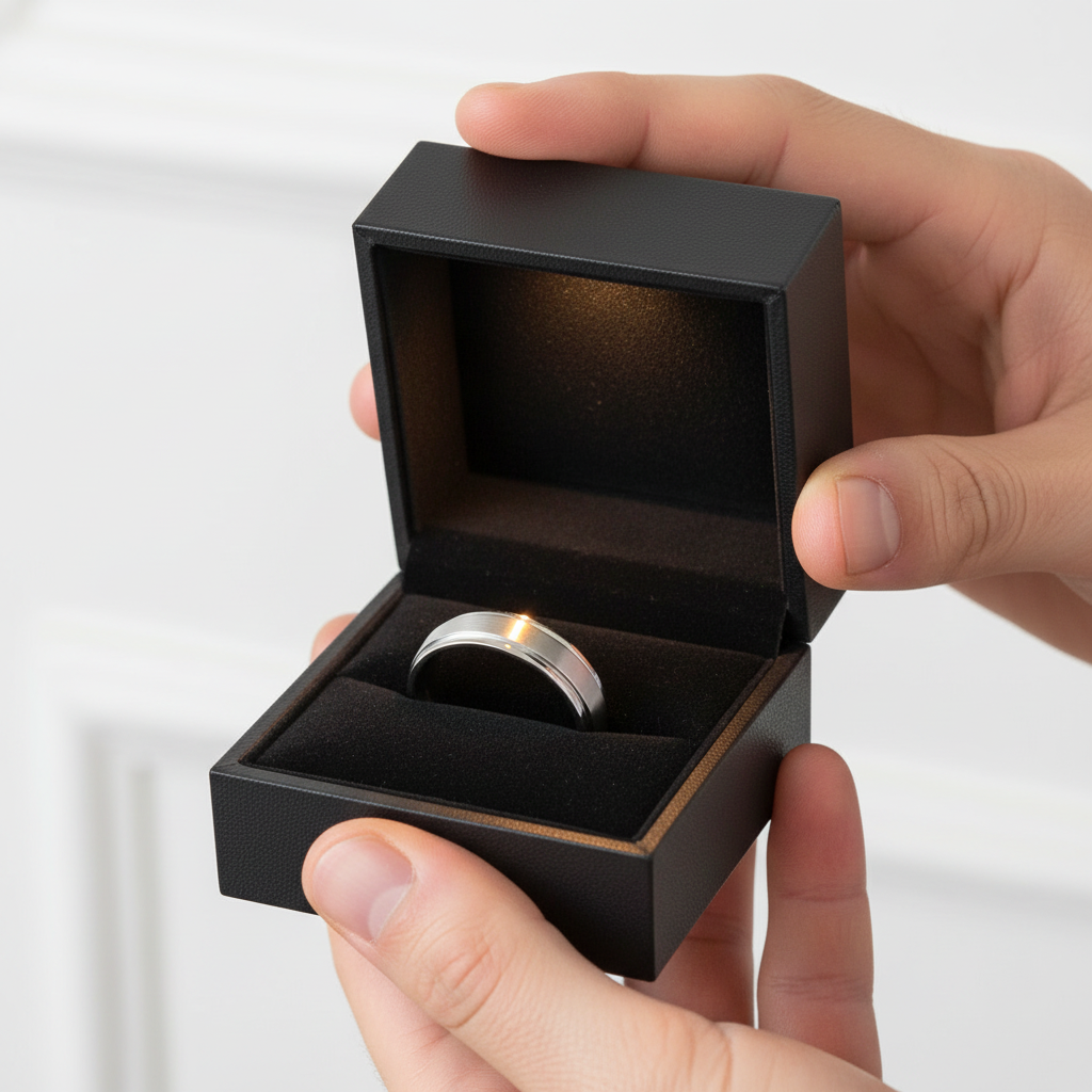 Silver Brushed Men's Titanium Wedding Band-Black Diamonds New York