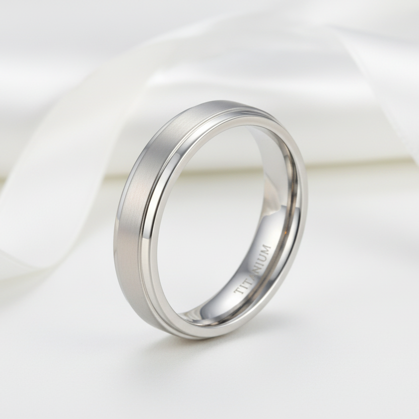 Silver Brushed Men's Titanium Wedding Band-Black Diamonds New York