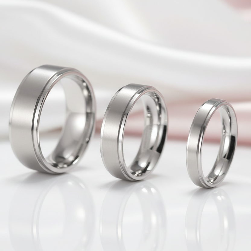 Silver Brushed Men's Titanium Wedding Band-Black Diamonds New York