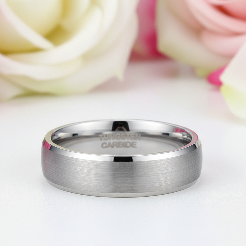 Silver Brushed Men's Tungsten Carbide Wedding Band-Black Diamonds New York