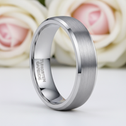 Silver Brushed Men's Tungsten Carbide Wedding Band-Black Diamonds New York