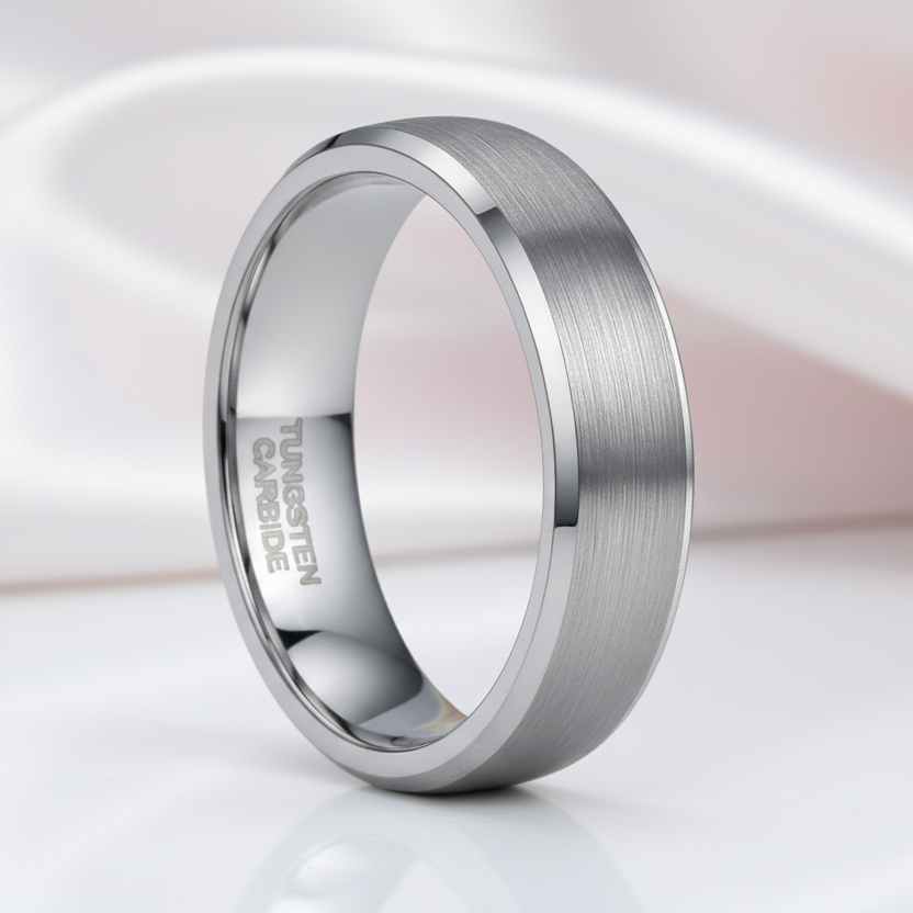 Silver Brushed Men's Tungsten Carbide Wedding Band-Black Diamonds New York