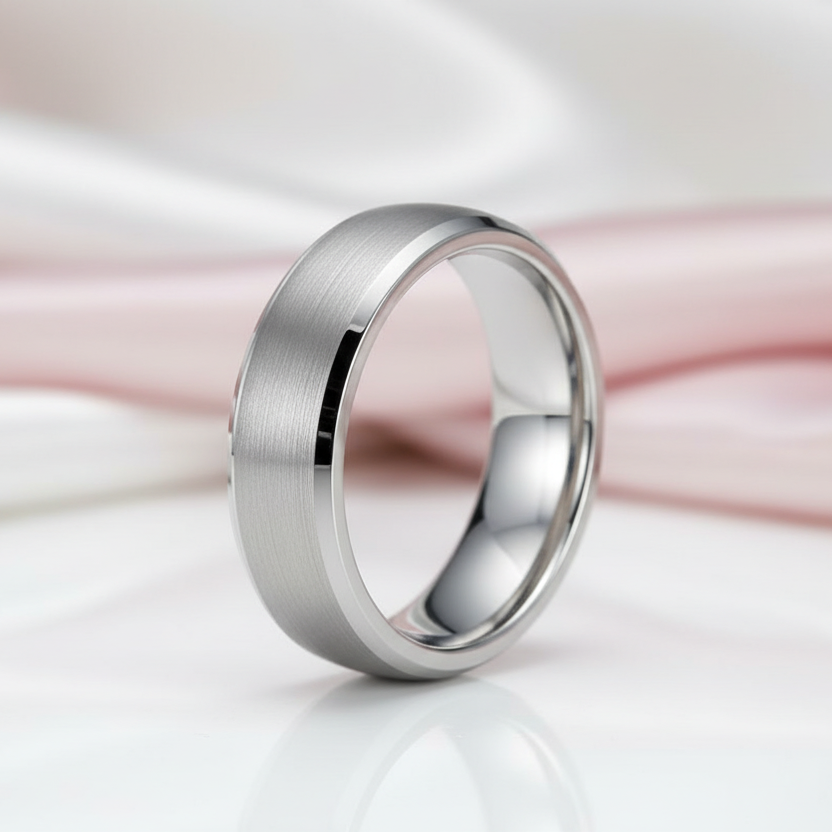 Silver Brushed Men's Tungsten Carbide Wedding Band-Black Diamonds New York