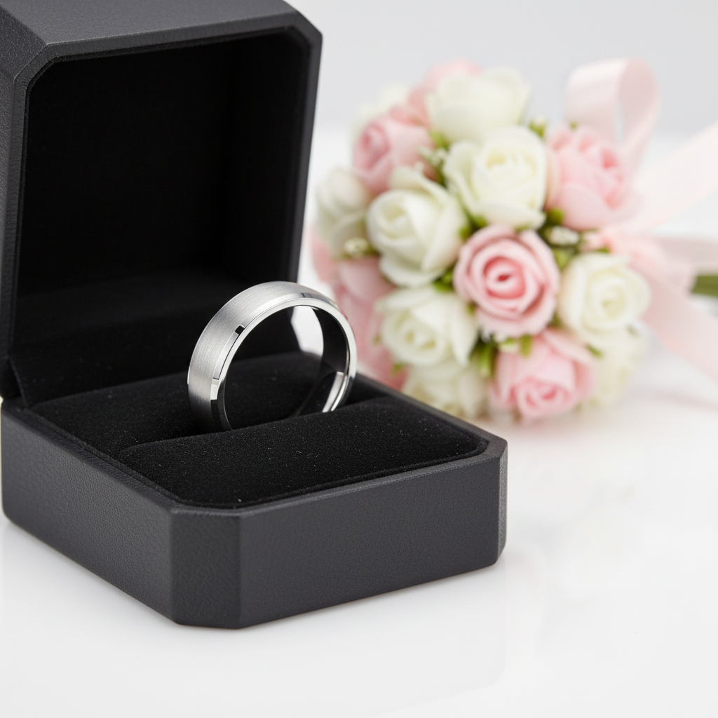Silver Brushed Men's Tungsten Carbide Wedding Band-Black Diamonds New York