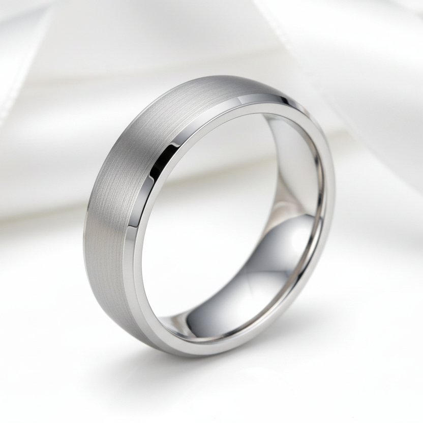Silver Brushed Men's Tungsten Carbide Wedding Band-Black Diamonds New York