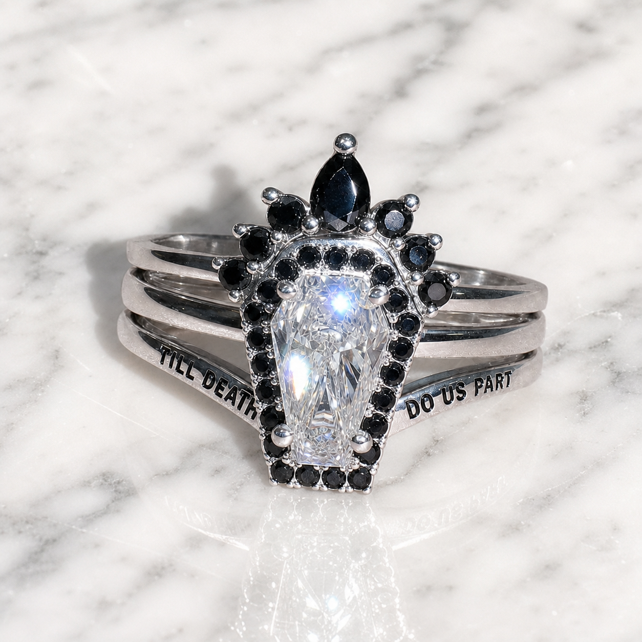 Until Death Ring Coffin Shape Diamond Wedding Rings-Black Diamonds New York