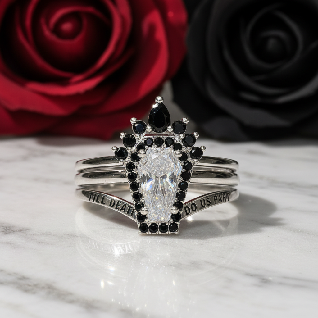 Until Death Ring Coffin Shape Diamond Wedding Rings-Black Diamonds New York