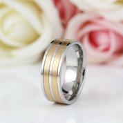 Silver & Gold Spin Men's Ring Band-Black Diamonds New York