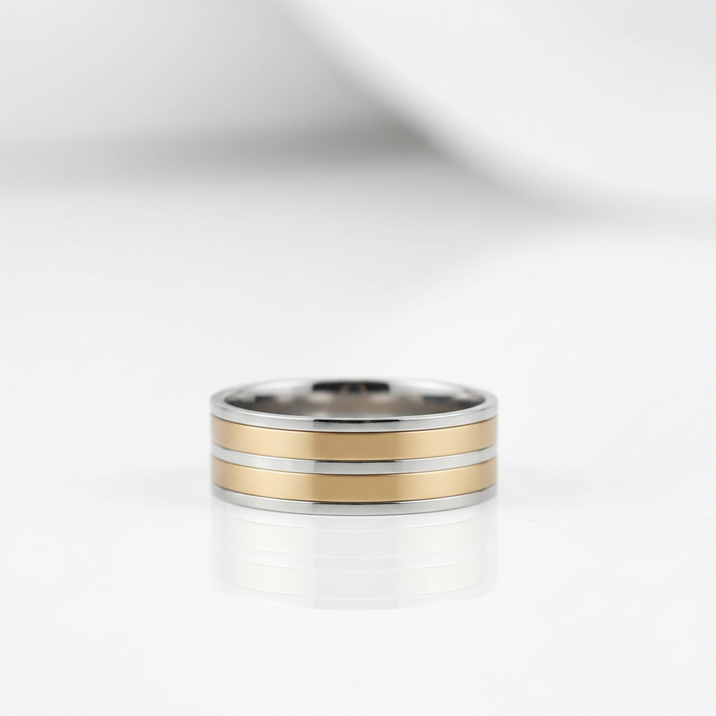 Silver & Gold Spin Men's Ring Band-Black Diamonds New York