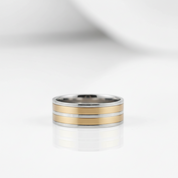 Silver & Gold Spin Men's Ring Band-Black Diamonds New York