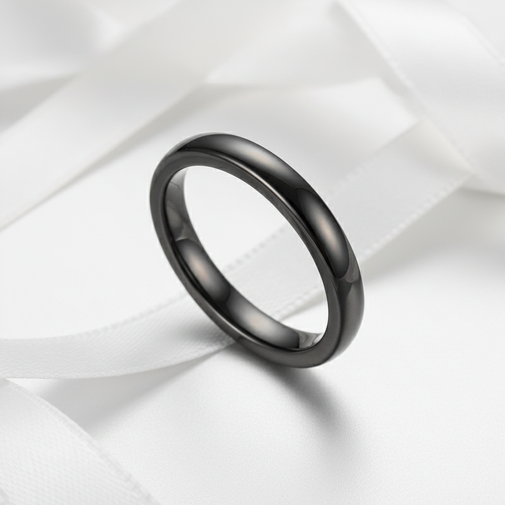 Simple 3mm Ceramic Wedding Band-Black Diamonds New York