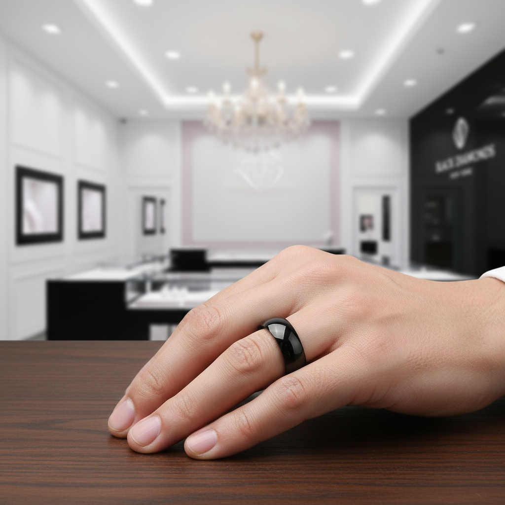 Simple Black Titanium Men's Wedding Band-Black Diamonds New York