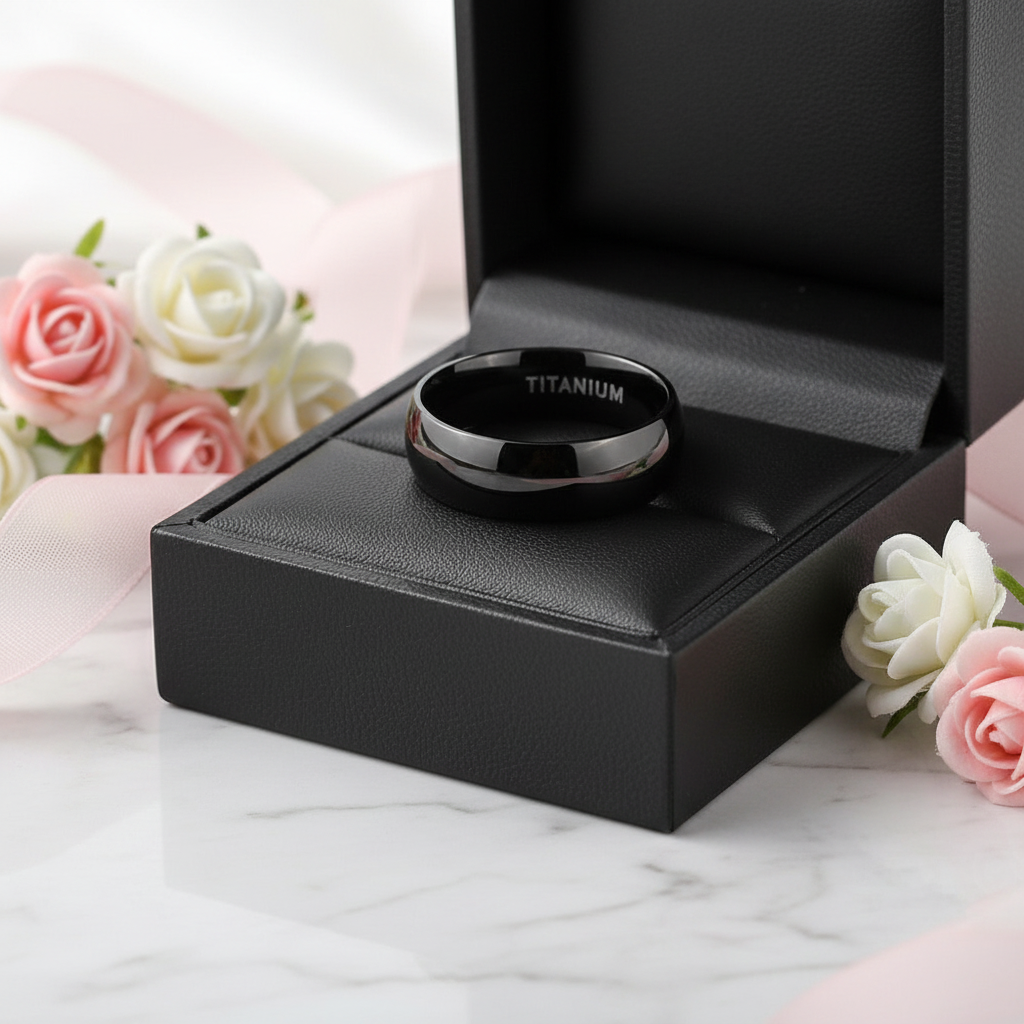 Simple Black Titanium Men's Wedding Band-Black Diamonds New York