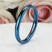 Simple Blue Men's Titanium Wedding Band-Black Diamonds New York